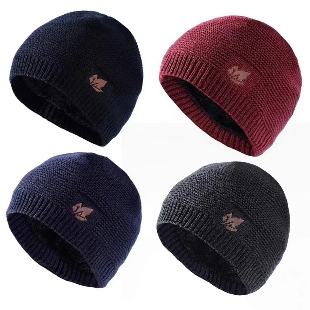 

Cold Weather Beanie Hat Fashionable Men's Winter Knit Hat with Leaf Logo Plush Lining Ribbed Trim Stay Warm Stylish Comfortable