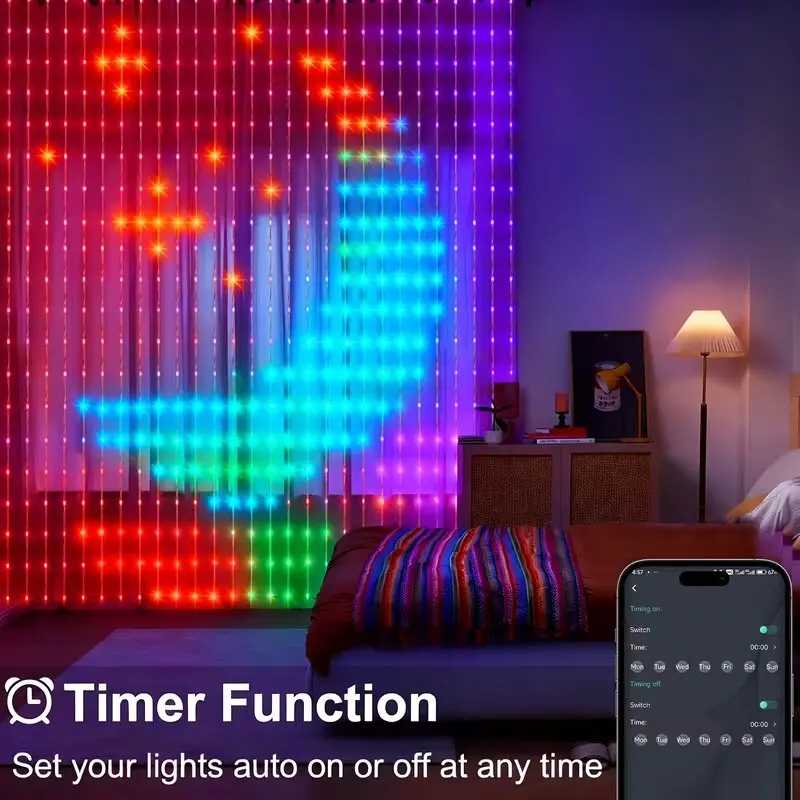RGBIC LED Smart Fairy Curtain String Light  Color Changing Dynamic DIY Waterproof for Bedroom Living Room Holiday Decor