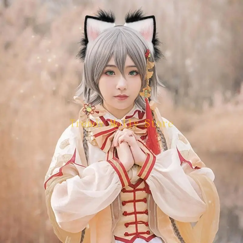 N5KB Ear Bendable Plush Foxes Ear Headband Woman Girls Makeup Washing Face Headband