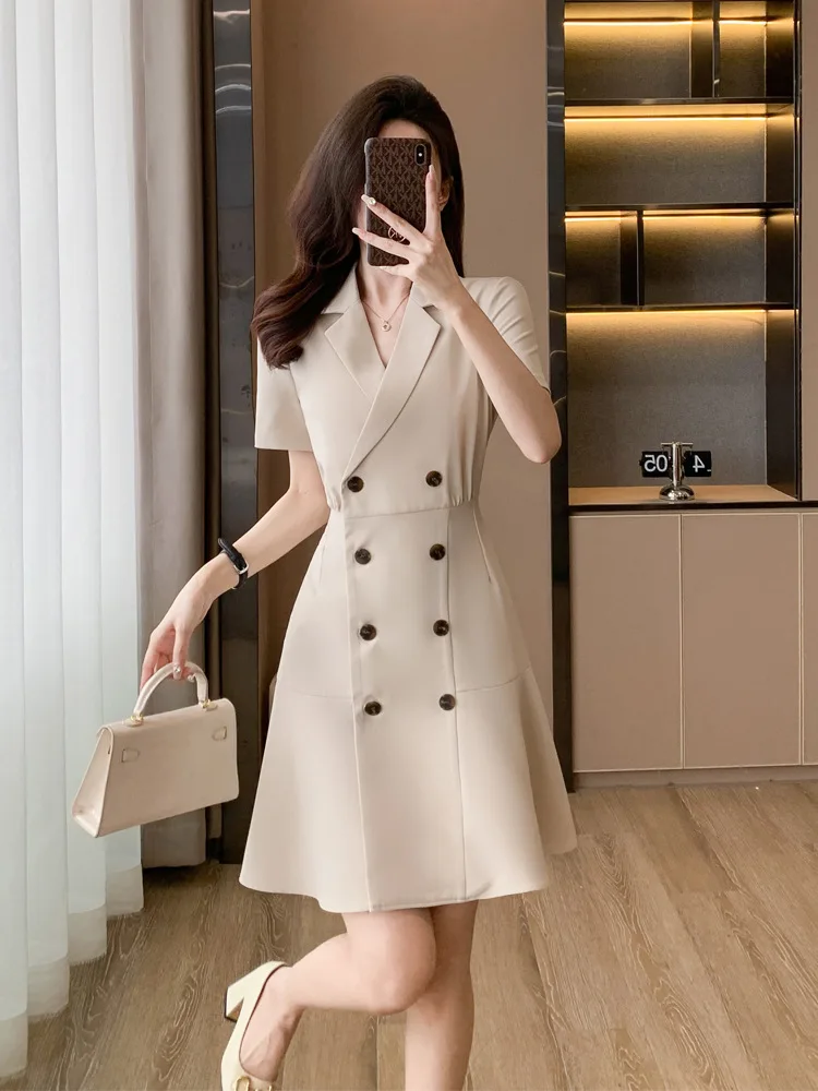 

Apricot Short-Sleeved Business Suit and Dress Women's Summer2024New High Sense Temperament Waist-Controlled Slim Fit Business Dr