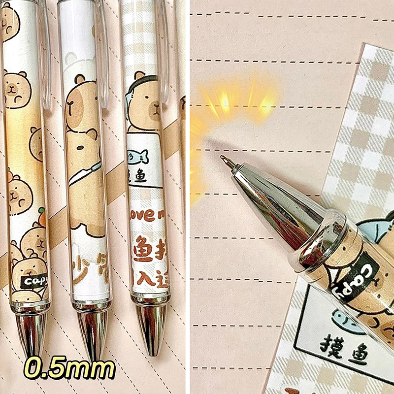 Capybara-Bolígrafo de prensa de dibujos animados para estudiantes, bolígrafos de Gel de papel, de secado rápido, suministros de papelería creativos Kawaii, 0,5mm