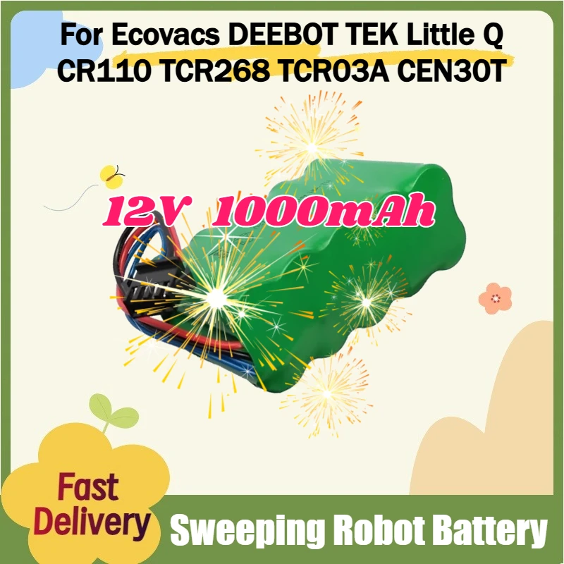 

Rechargeable Lithium Battery 12V 1000mAh for Ecovacs DEEBOT TEK Little Q CR110 TCR268 TCR03A CEN30T Sweeping Robot Battery