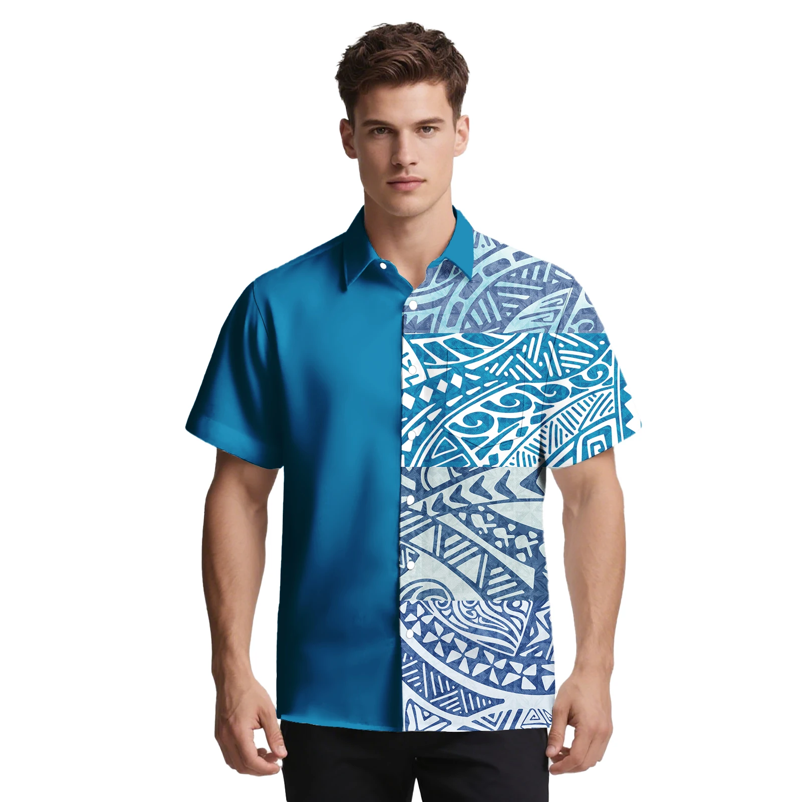 العلامة التجارية الجديدة تصميم مخصص نمط أعلى هاواي الكركديه الطباعة الرجال الملابس ساموا قصيرة الأكمام قميص البولينيزية الرجال ألوها قميص #2