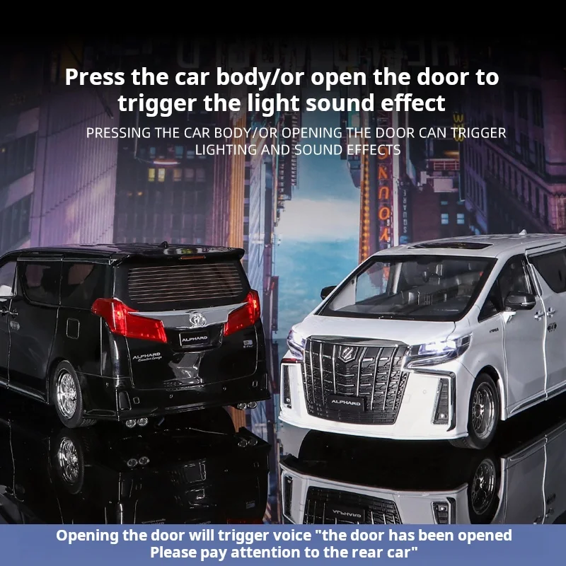 Genuine 1:18 Toyota Alphard Car Model Realistic MPV Business Vehicle Electric Doors Alloy Ornament Toy Kids Boys Brithday Gifts
