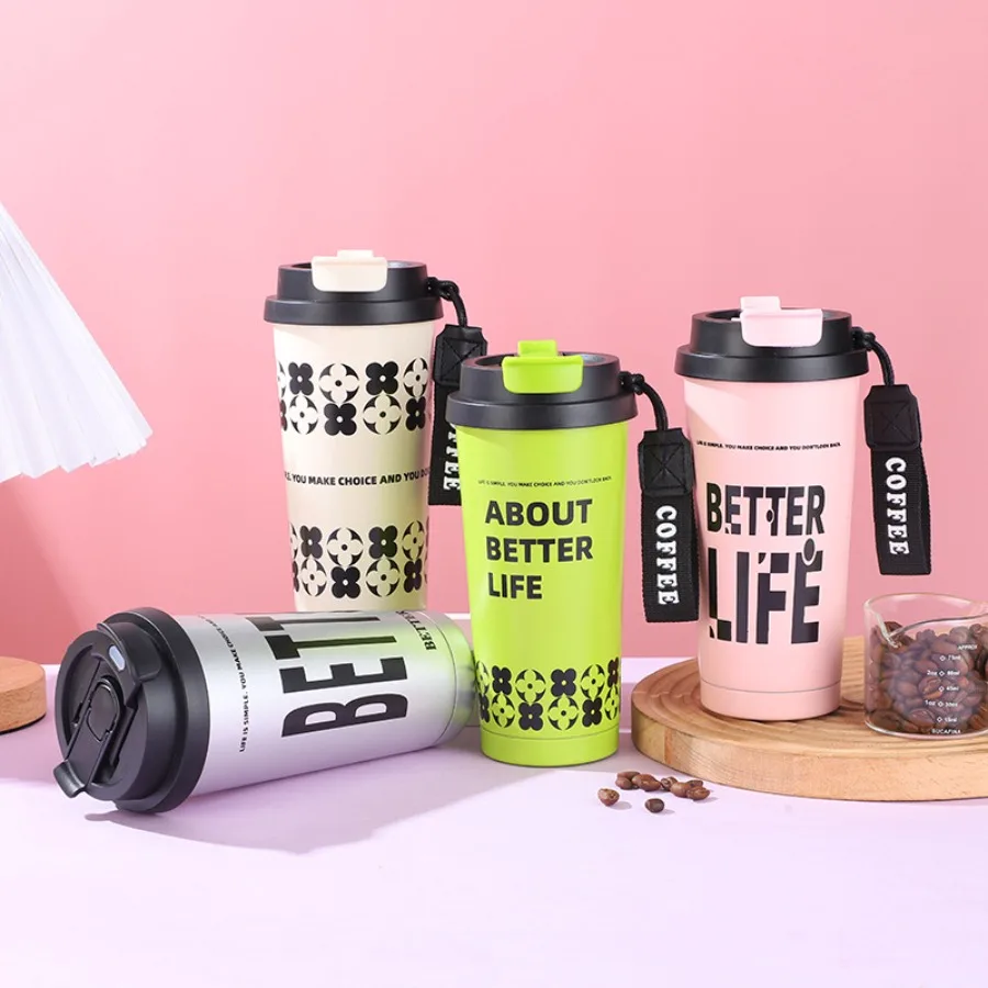 

Новая изолированная чашка из нержавеющей стали, персонализированная подарочная чашка высокого качества с веревкой для переноски, портативная с соломенными кофейными чашками.