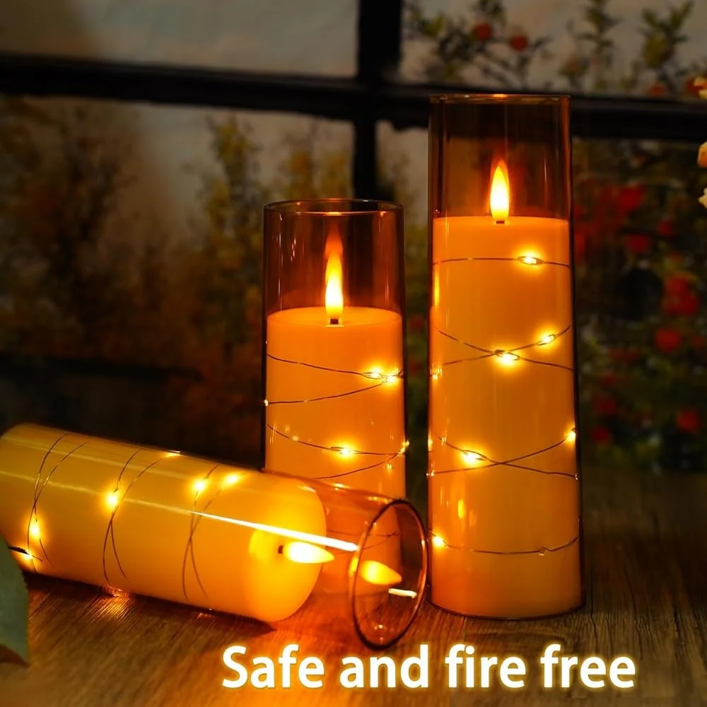 

Flameless LED Candles Set with Remote Control Battery Operated Flickering Pillar Candles with Star String Home Decor Events