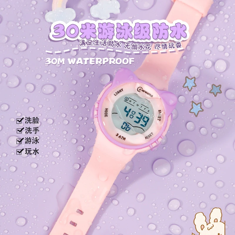 OHSEN-relojes deportivos para niños, pulsera Digital de dibujos animados rosa, resistente al agua, cronómetro electrónico LED, 50M