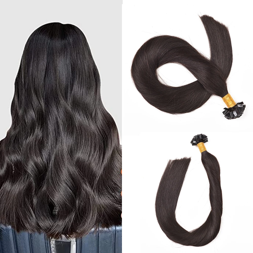 Flat Tip Human Hair Extension Straight 1g/pc 100pcs Capsule Keratin Human Fusion Hair Extension