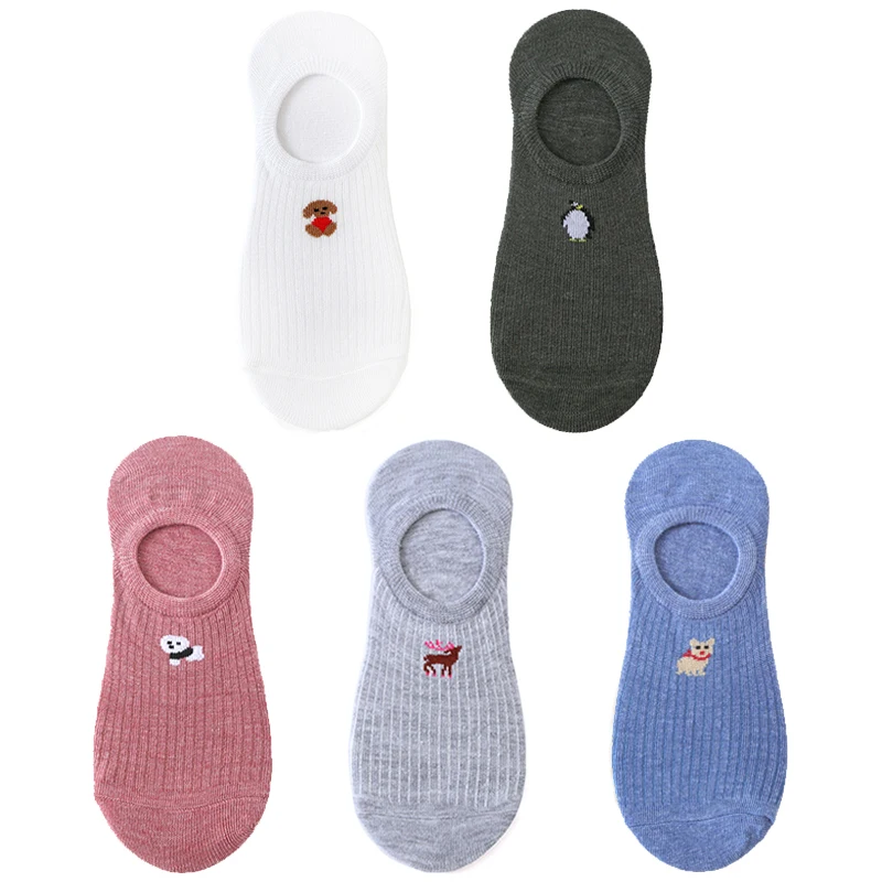 Calcetines tobilleros divertidos de algodón con dibujos animados para mujer, medias deportivas informales con bordado de animales, Moda de