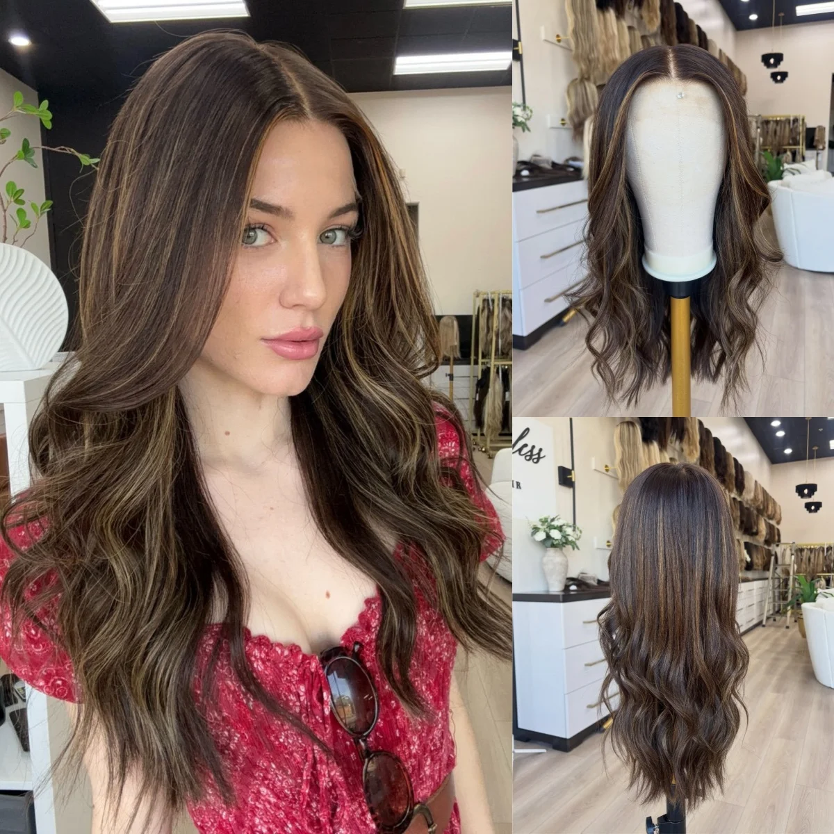 

Medium Brown Wig Glueless Preplucked Hairline High Quality Synthetic HD Lace Front Wig Heat Resistant Loose Wave Long Ladies Wig