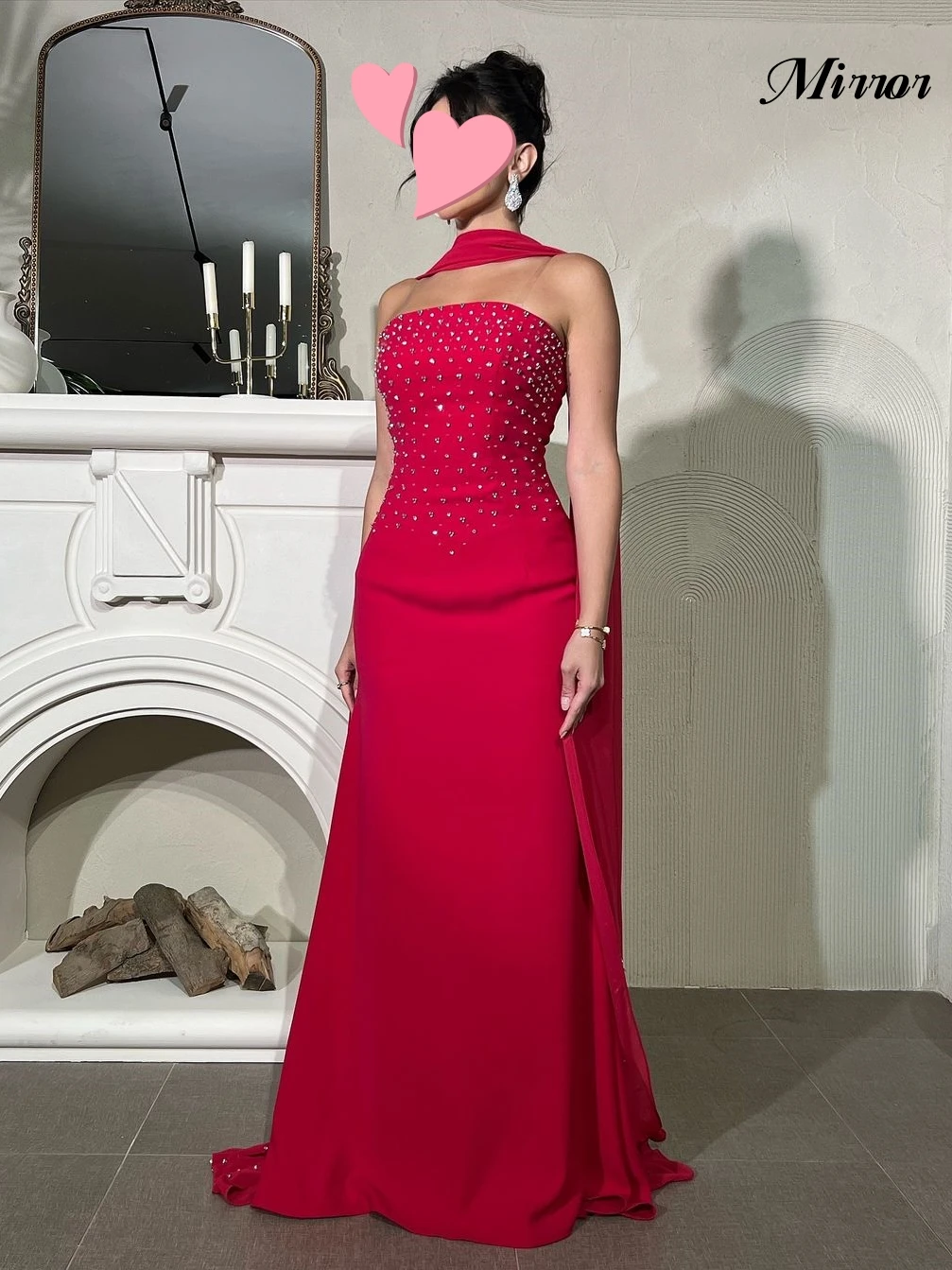 Mirror Dress Elegant Vintage Sweet Sexy Red Crystal Beading Ribbon Customize Formal Occasion Prom Dress Evening Party Gowns