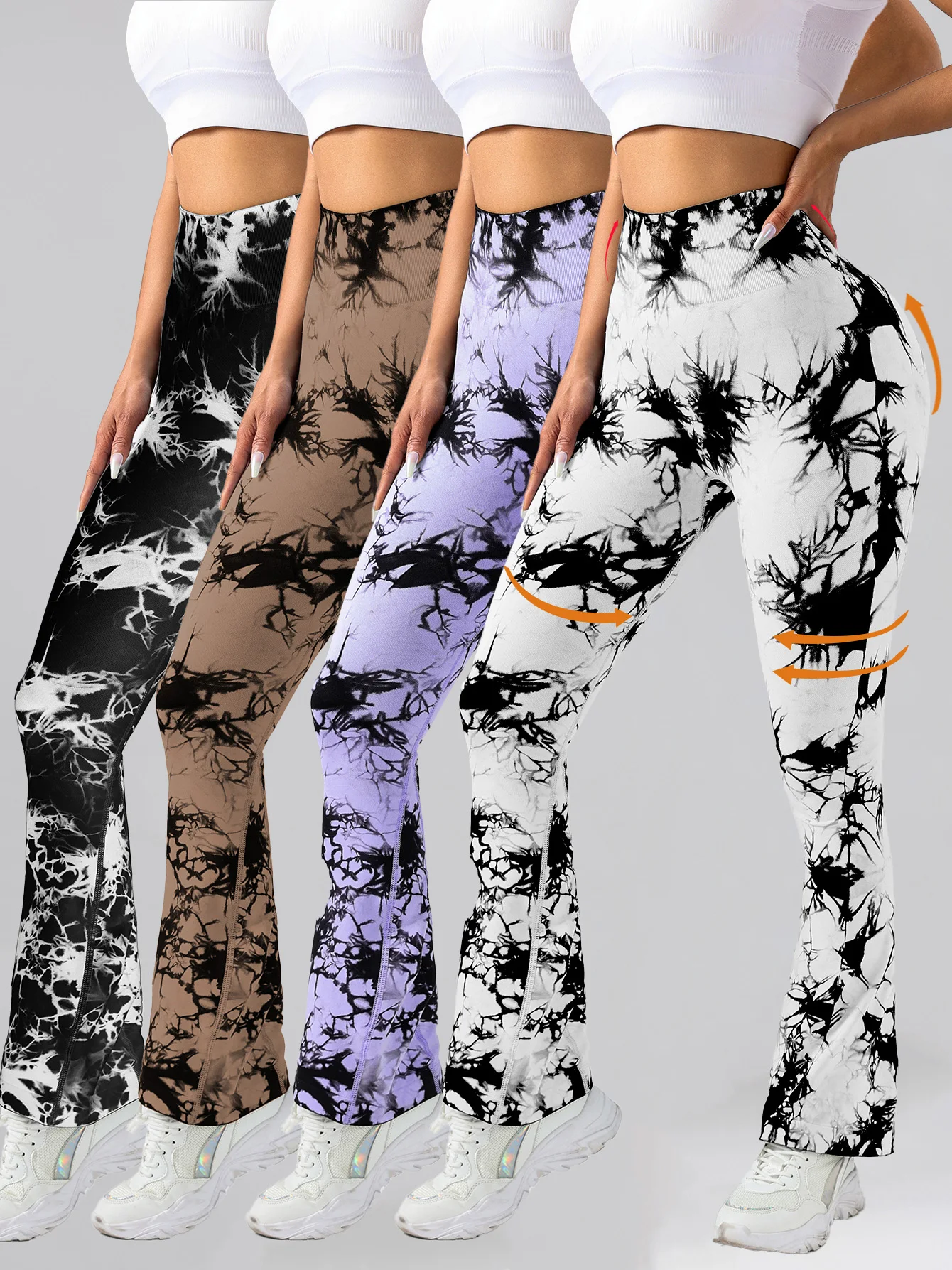 4 Pack US Local Women's Tie-dye flared yoga pants, High-waisted hip lifts, athletic leggings, wideleg gym pants