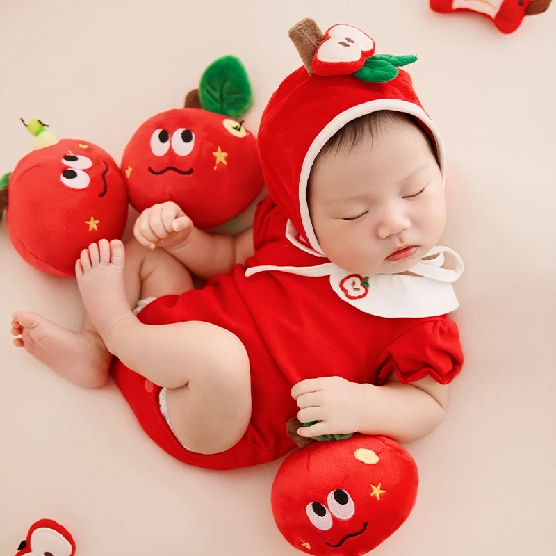 apple-theme-newborn-baby-photography-costume-soft-plush-romper-with-hat-infant-photo-shoot-outfit-studio-backdrop-props