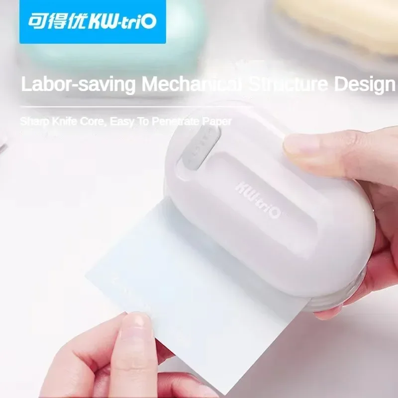 KW-TRIO Mini 3 Hole Punch Machine with A Spacing of 28mm Macaron Color Bean Shaped Paper Punch Office Supplies Stationery