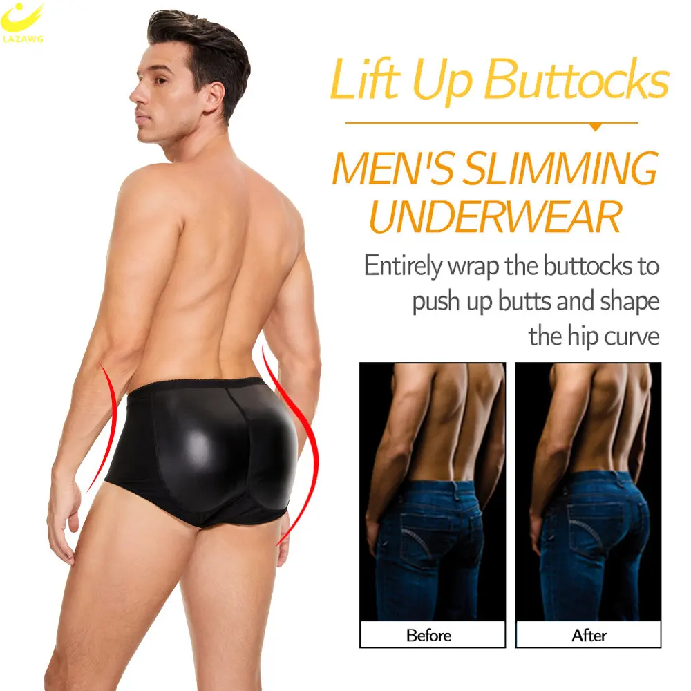 LAZAWG Men Padded Butt Lifter Panties Tummy Control Hip Enhancer Shorts Push Up Booty Butt Lifting Underwear