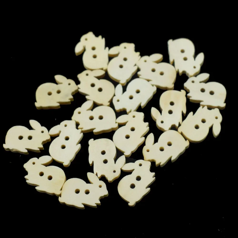 Wood Rabbit Sewing Buttons for Kids Clothes, Scrapbooking, Decorative Wooden Botones Crafts, Needlework DIY Accessories, 100Pcs