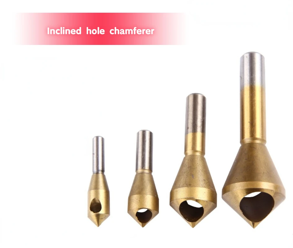 4-piece High-speed Steel Titanium Oblique Hole Chamfering Tool, Internal Chip Removal, Deburring, Spot Facer