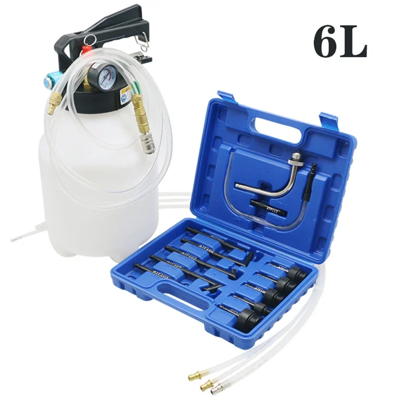 

xmsj-6L Pneumatic Filler Transmission Fluid Tank Car Gearbox Grease Injector Filling Tools With 13Pcs ATF Adapters & Pressure Ga