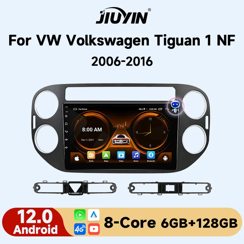 

JIUYIN AI Voice 2 din Android Auto Radio For VW Volkswagen Tiguan 1 NF 2006-2016 Carplay Car Multimedia GPS 2din autoradio