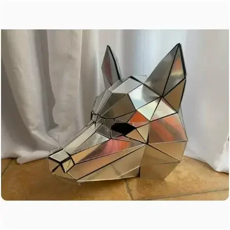 Golden mirrored performance Mirror animal helmet Husky Fox  attire COS Uniform prop Customized props in silver