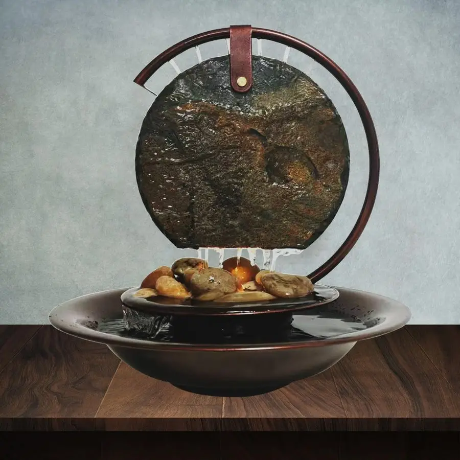 

Настольный водопадный лунный фонтан, домашний декор, успокаивающий звук дождя, расслабляющие фонтанчики для медитации, природная шиферная вода с