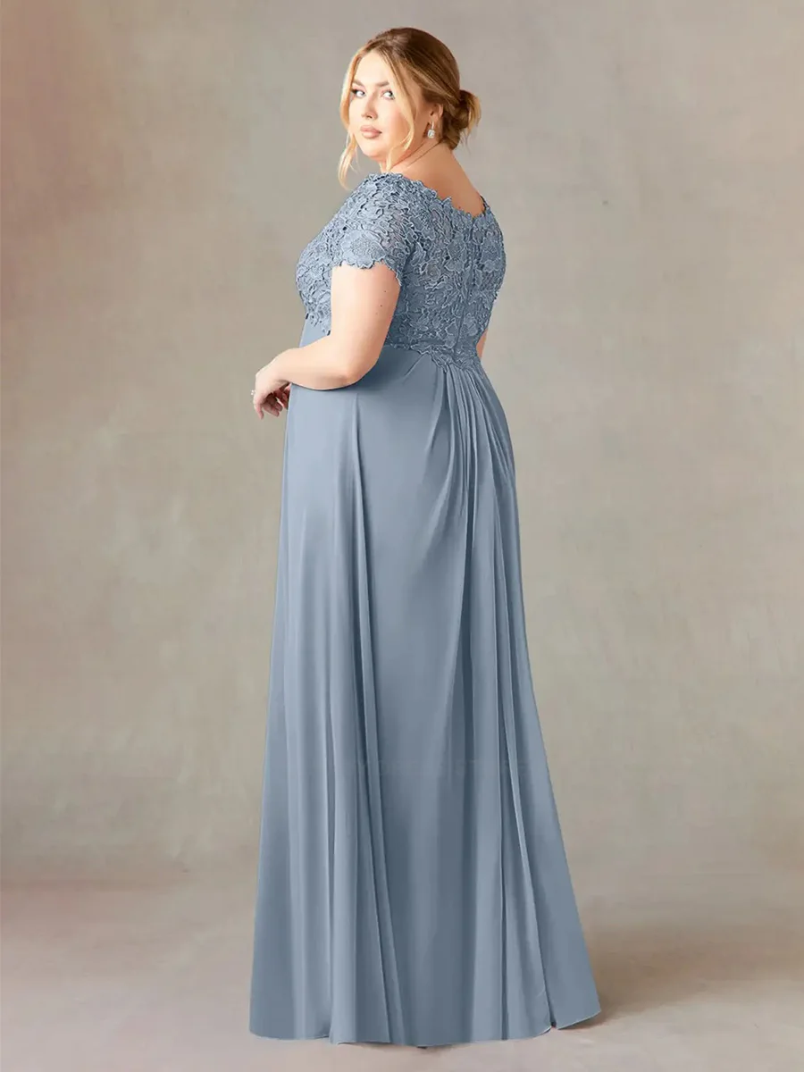 Vestidos elegantes de talla grande para madre de la novia, corte en A, cuello en V, encaje personalizado, gasa, vestido de invitados de boda, Vestidos de Gala 2023