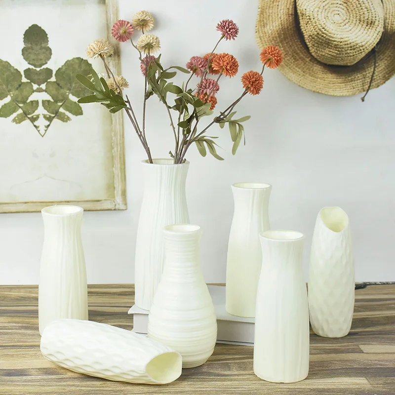 

Pure White Plastic Vase Imitation Ceramic Decorative Wedding Flower Arrangement Office Home Living Room Table Decoration Vases