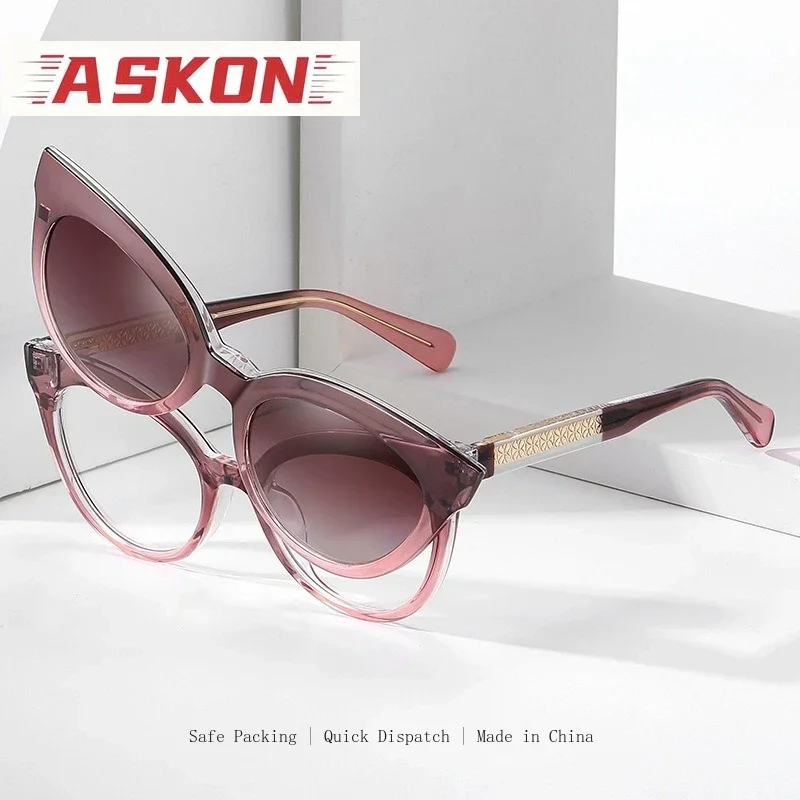 ASKON 2027 Magnetic Clip On Cat Eye Glasses Frame Women Blue Light Blocking Optical   Eyeglasses Frames myopia Eyewear