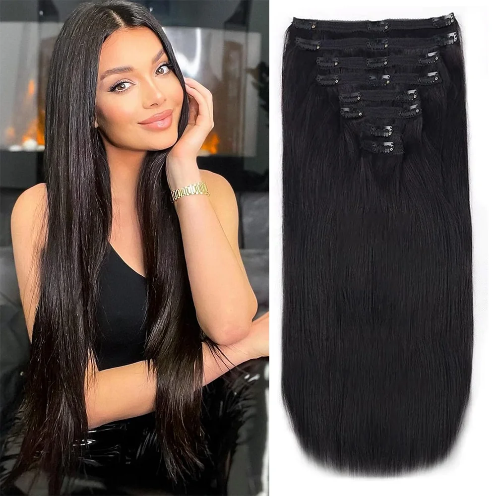 Clip in Hair Extensions Straight Per Set 120G Full Head Double Weft Virgin 100% Human Hair Natural Black 4 613 Color For Women