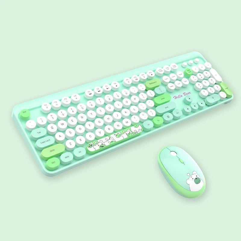 2023 Cute Mute Wireless Keyboard Mouse Set Girl Full Size Pink Apricot Blue Green Purple For Ipad Tablet PC Laptop Computer