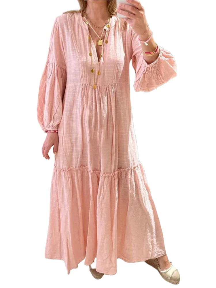 

Sexy V Neck Dress Lady Fashion Long Sleeve Pullover Loose Dresses For Women Casual Holiday Party Womens Clothing Robe Femme New