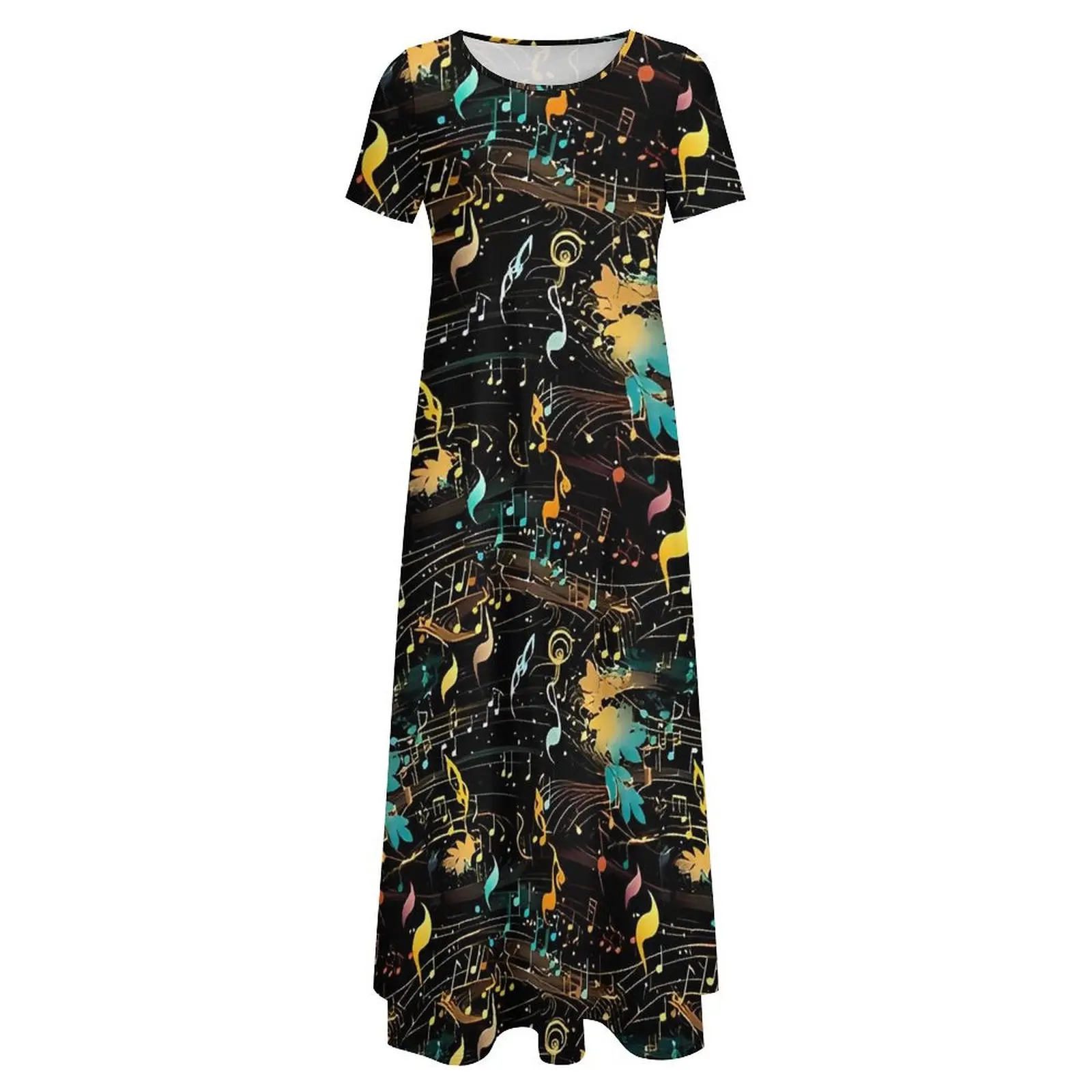 Abstract muzieknoot jurk feest maxi jurk dames korte mouw esthetische boho strand lange jurken groot formaat 6XL 7XL