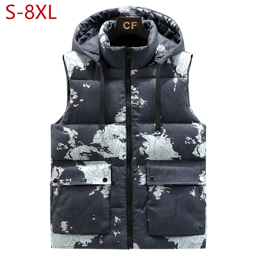 Large Size 8XL Mens Camouflage Thicken Vest Winter Warm Sleeveless Jacket Male Fashion Casual Vest Waistcoat Men Working Clothes