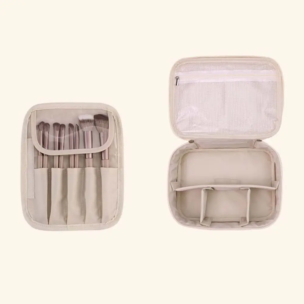 Portable Square PU Leather Cosmetic Bag Detachable Zipper Makeup Pouch Bag Waterproof Handbag Travel Wash Bag Outdoor