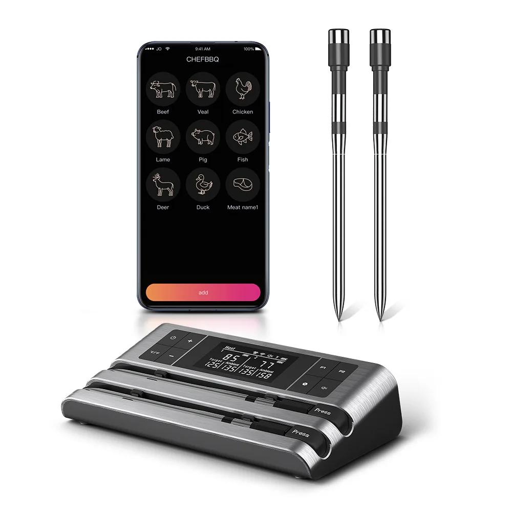 Food Thermometer Wireless Probe Bluetooth Digital Meat Thermometer Support Mobile APP With Alarm for Oven Smoker BBQ Grill