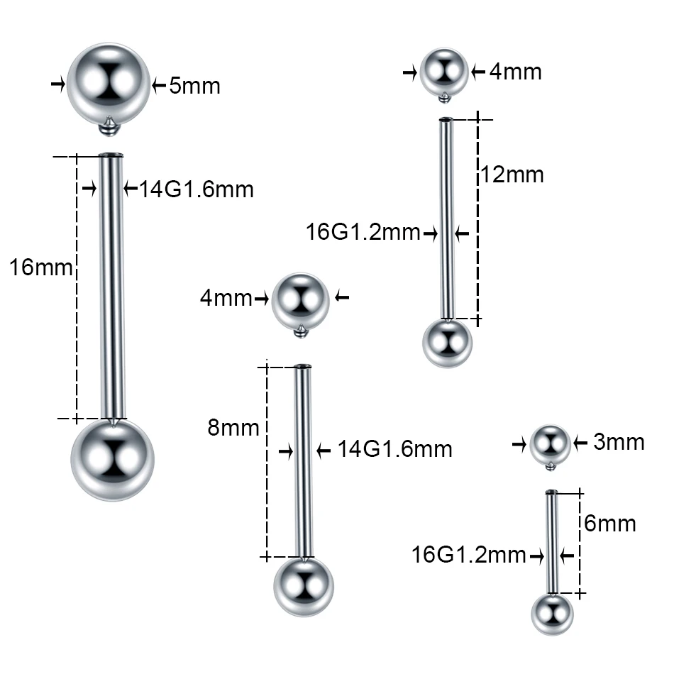 1/5PCS Titanium Internal Thread Tongue Piercing Industrial Barbell Ring Long Nipple Bar Ear Tragus Helix Conch Piercings Jewelry