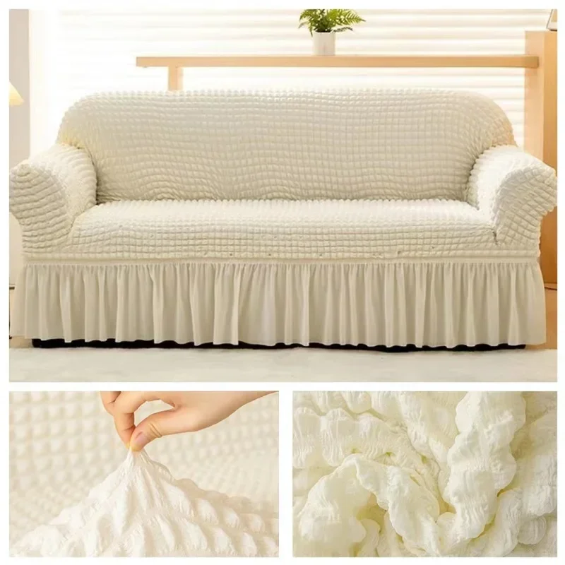 1/2/3/4 Seater Seersucker Sofa Slipcover High Stretch Couch Cover Thick Corner Sofa Protector Elastic Corner Couch Covers