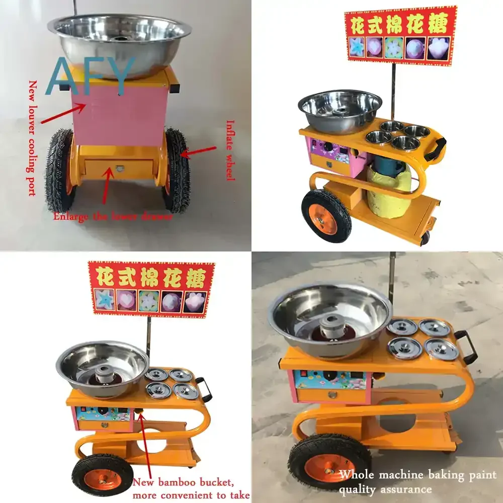Automatic Cotton Candy Machine for Commercial Use Gas Powered Trolley Style Electric Candy Floss Maker for Event Stall Food
