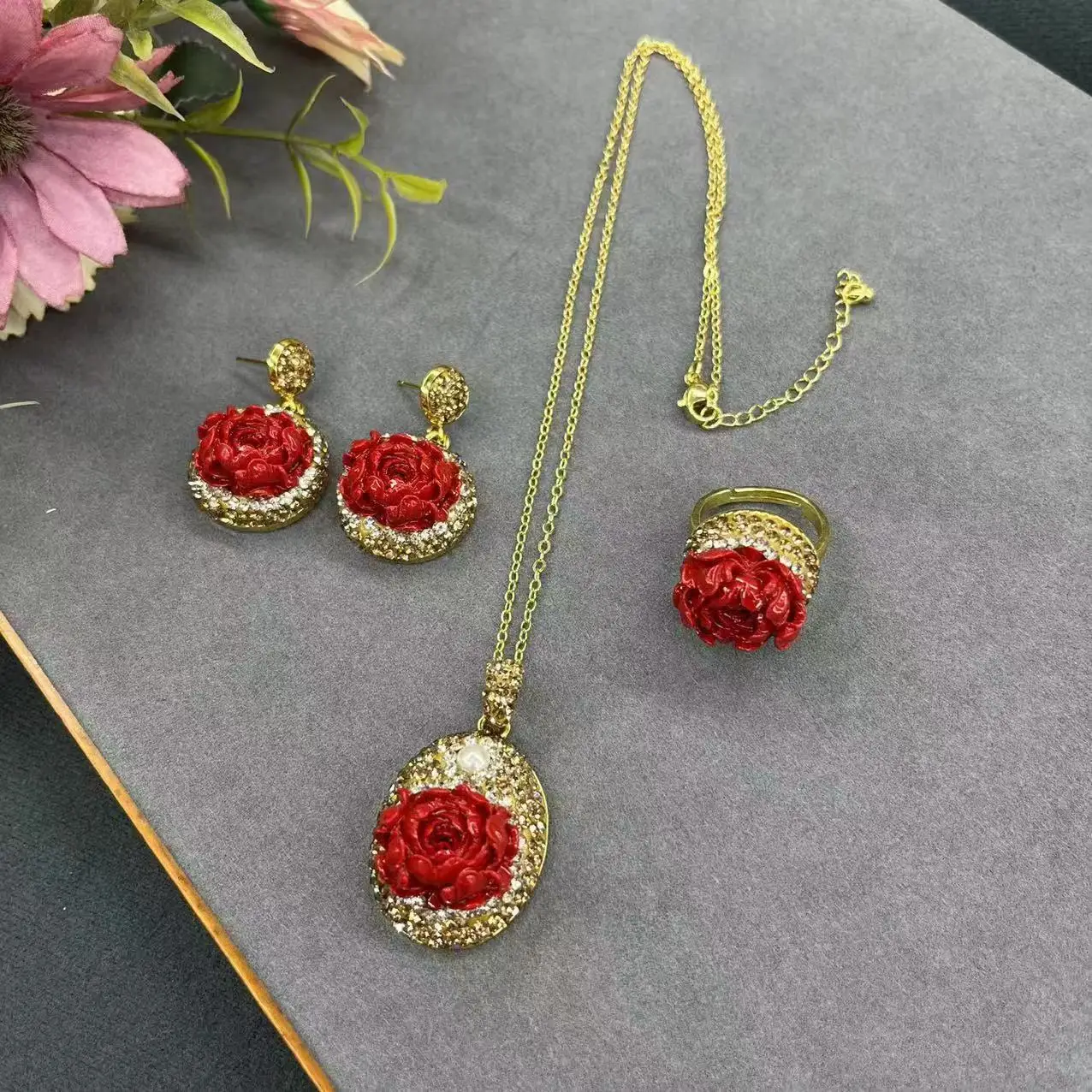 DIY accessories Internet celebrity live broadcast of the same shell powder pressed peony flower set, beautiful and exquisite ant