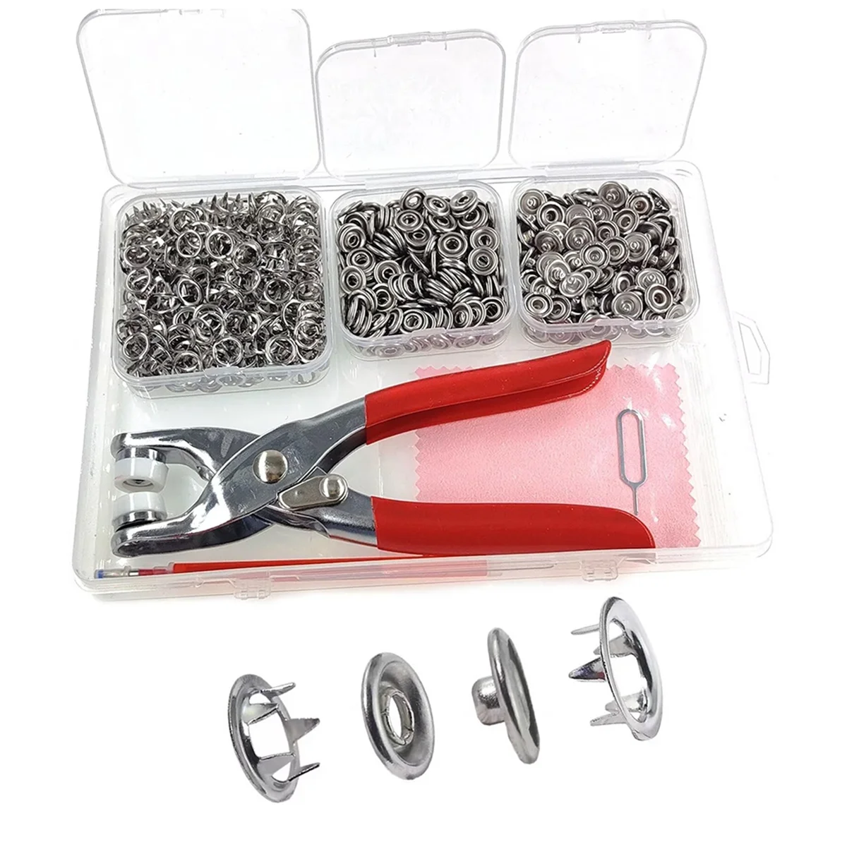 مجموعة أدوات التثبيت المفاجئة ABXHH، 200 مجموعة من القماش مقاس 9.5 مم، أزرار كبس بدون خياطة، أزرار من الفولاذ المقاوم للصدأ مع كماشة كبس