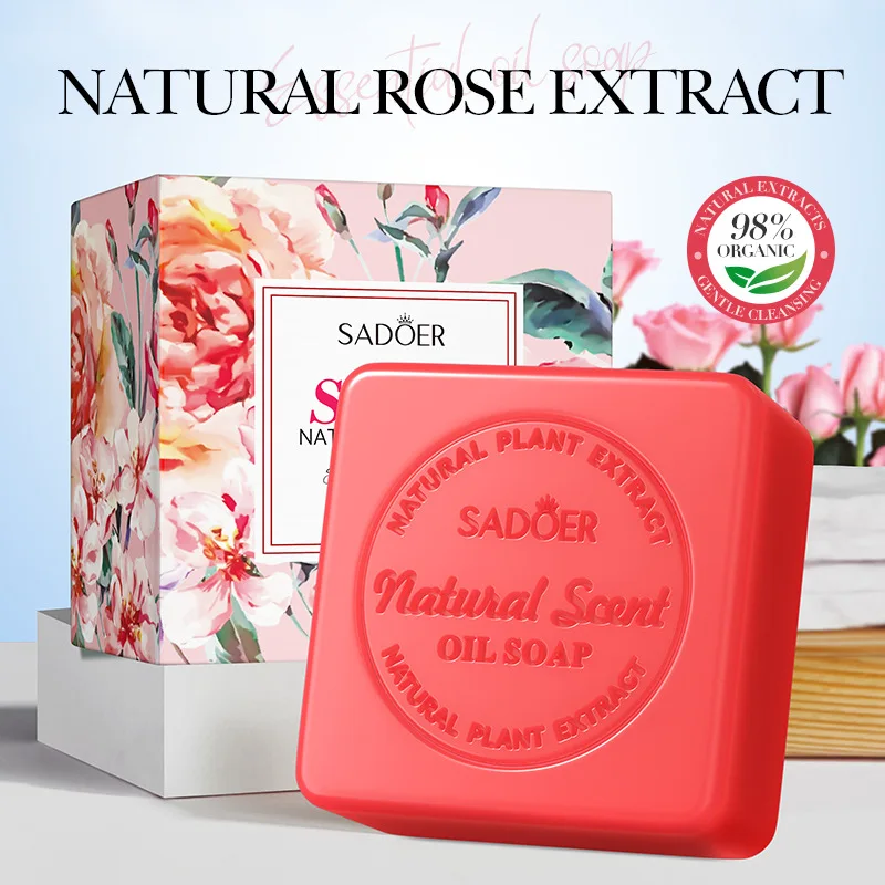 1Pcs Rose Essential Oil Soap Deep Body Cleaning Even Skin Tone Skin Lightening Soap Handmade Control Moisturizing Skin Care