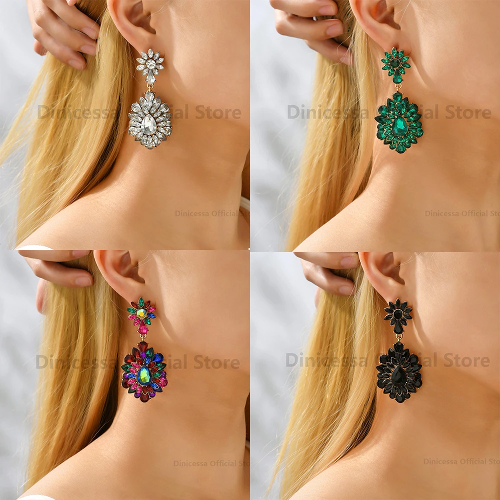 Charm Sweet Ethnic Style Flower Long Dangle Earrings Luxury Vintage Double Crystal Decorations Pendientes Aesthetic Accessories