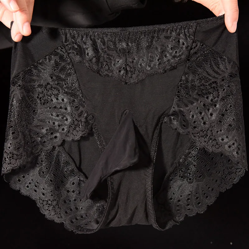 Men's Lace Underwear Ultra-Thin Transparent Large Size See-Through Panties Low Waist Underpants Crossdressing Sissy Lingerie image 3