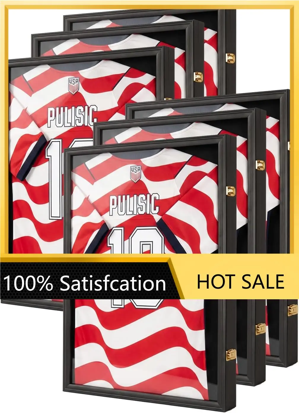 Large Jersey Frame Display Case Jersey Shadow Box Black 6PC | Wall Mounted, UV Protection Acrylic,Wood, Fits Football Baseball B