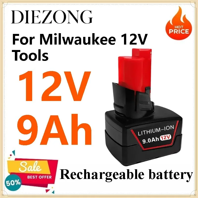 12V 9Ah Li-ion Battery for Milwaukee 12V Tools M12 12V Milwaukee Lithium-ion Battery for Power Tools, Electric Drill Battery