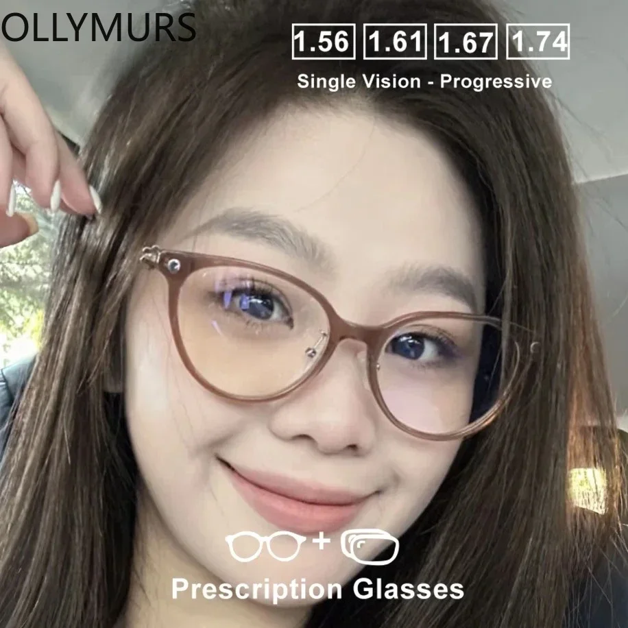 

Модные оптические оправы Ollymurs в форме кошачьего глаза, индивидуальные очки по рецепту, женские очки для близорукости, фотохромные очки, готовые очки