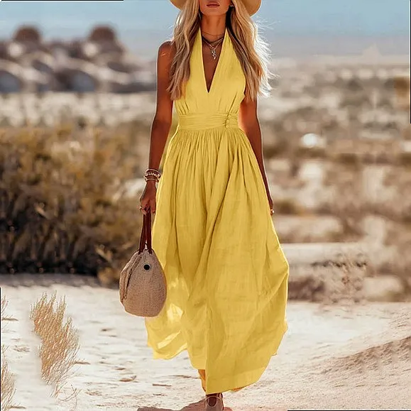Elegant V Neck Sleeveless Solid Color Casual Summer Dresses for Women, Comfortable Jumpsuit Playsuit