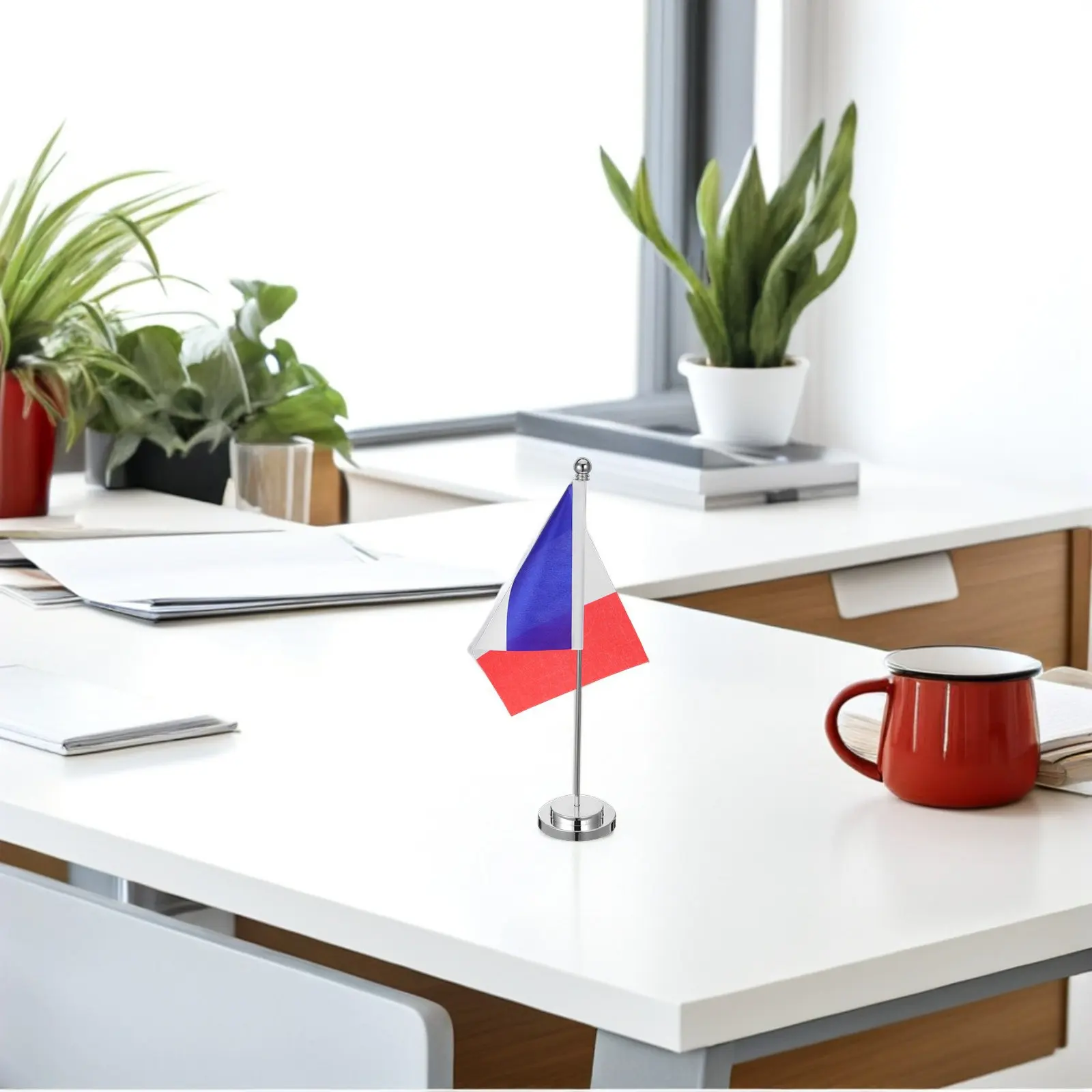 French Table Flag Small Desktop Flag with Weighted Base Elegant Stick Design Vibrant Tricolor Office Desk Decoration Home Decor
