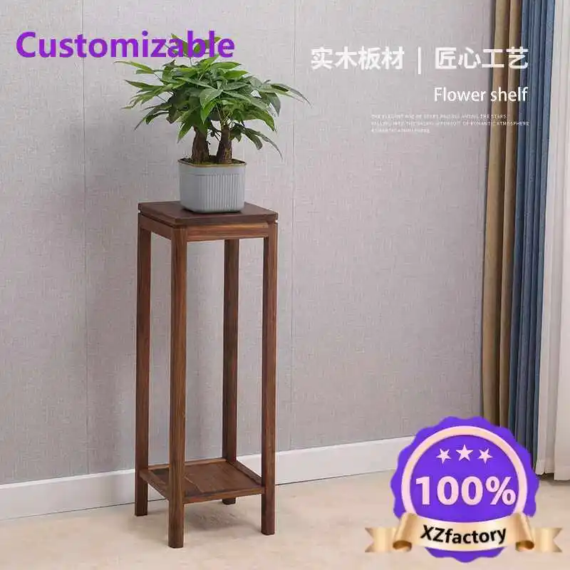 Factory Direct 2026 Top RatedSolid wood flower stand, black walnut flower table, double-layer shelf, living room home bonsai flo