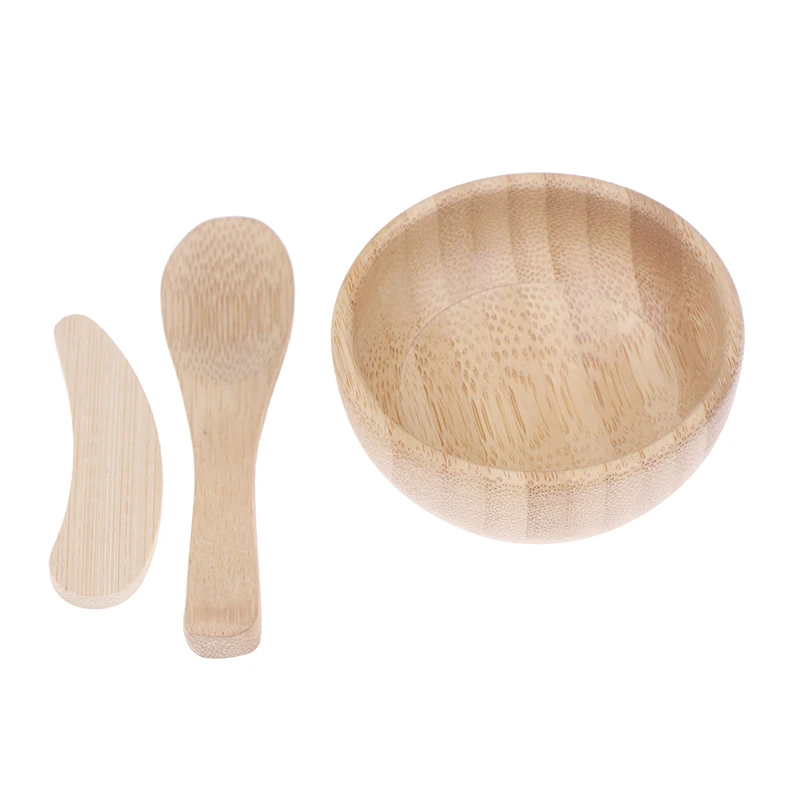 Natural Empty Bamboo Facial Mask Bowl Spoon Environmental Cosmetic Packaging Container Wooden Mask DIY Tools Makeup Container